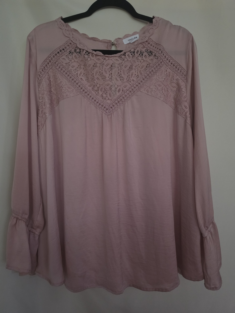 Eyeshadow Romantic Mauve Peasant Blouse w/Lace Yoke - 2X